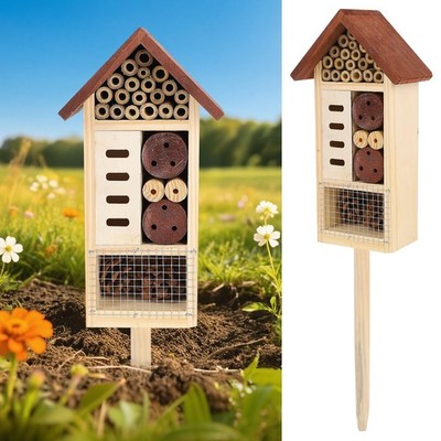 Wooden Insect House Hotel Stake Hanging For Bee Butterfly 19.7''X3.4''X5.4''
