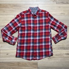 Eddie Bauer Mens Plaid Long Sleeve Button Down Shirt Size Medium Red And Gray