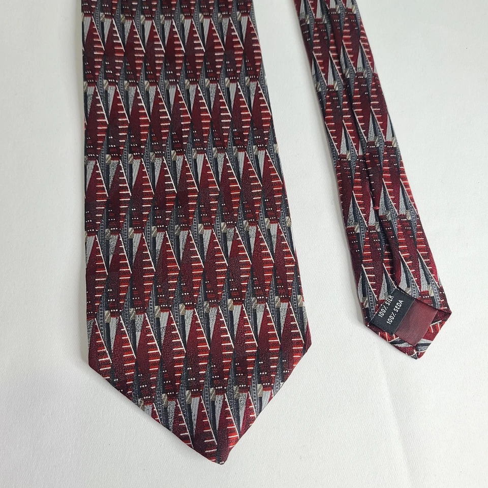 Corbata Stafford Executive 100 % seda hecha en Italia roja geométrica Foto 2 de 4