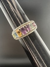Sterling Silver 925, Amethyst, Citrine, Blue Topaz, Peridot Ring, Size 6 1/4