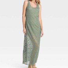 Universal Thread Womens Medium Pullover A-Line Maxi Dress Sage Green Floral Lace