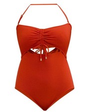NWT Time and Tru Swimsuit Women's S Red Polyeste Ottoman Ribbed Cutout One Piece