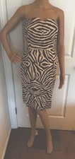 Kate Spade Chocolate Ivory Zebra Dress Strapless Boned Pockets Cotton Silk 8