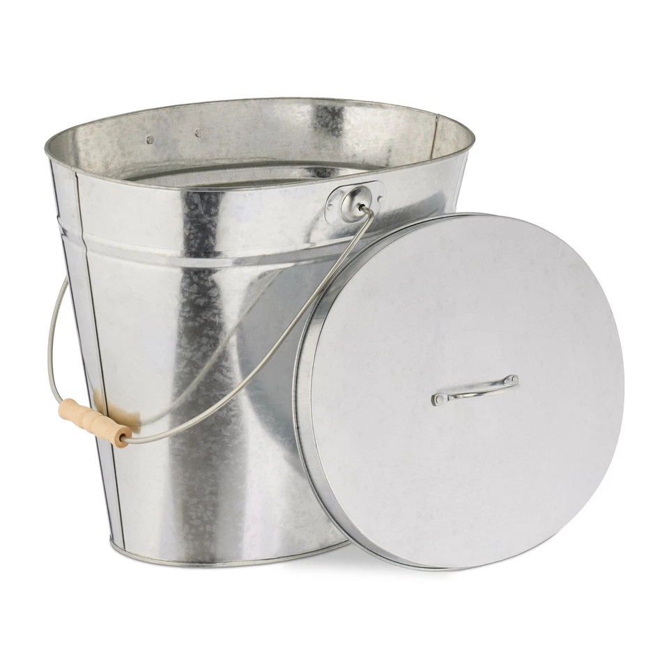 RELAXDAYS Ascheeimer Aschetonne Aschekübel Kohlebehälter oval silber hitzebeständig