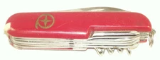 Swiss Army Multi Pocket Knife Many Blades & Tools Built In & Red Safety Cover