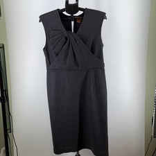Tory Burch Charcoal Gray Wool Blend Sleeveless Bow Accent  Dress L