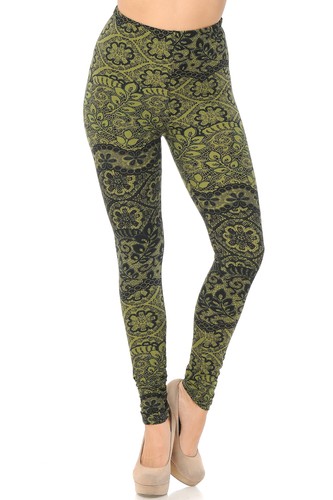 Buttery Soft Olive Leaf Extra Plus Size Leggings - 3X-5X - Picture 6 of 7