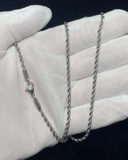 Solid 14k White Gold Filled Stainless Steel 2MM 24” Twist Rope Chain Necklace