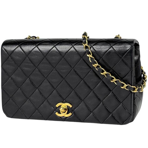 Chanel Matelasse Shoulder Bag Coco Mark Single Flap Leather Black