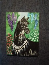 ACEO Black Arabian Horse Original Acrylic Painting