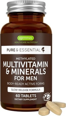 Igennus Methylated Men's Multivitamin with 22 Actives  & Halal, 60 Tablets