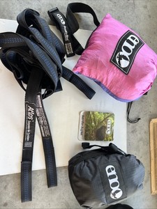 Eno DoubleNest Camping Hammock Atlas System w/ Straps & New ENO Bug Net