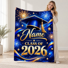 Graduation 2026 Coral Fleece Blanket Personalized Senior Keepsake