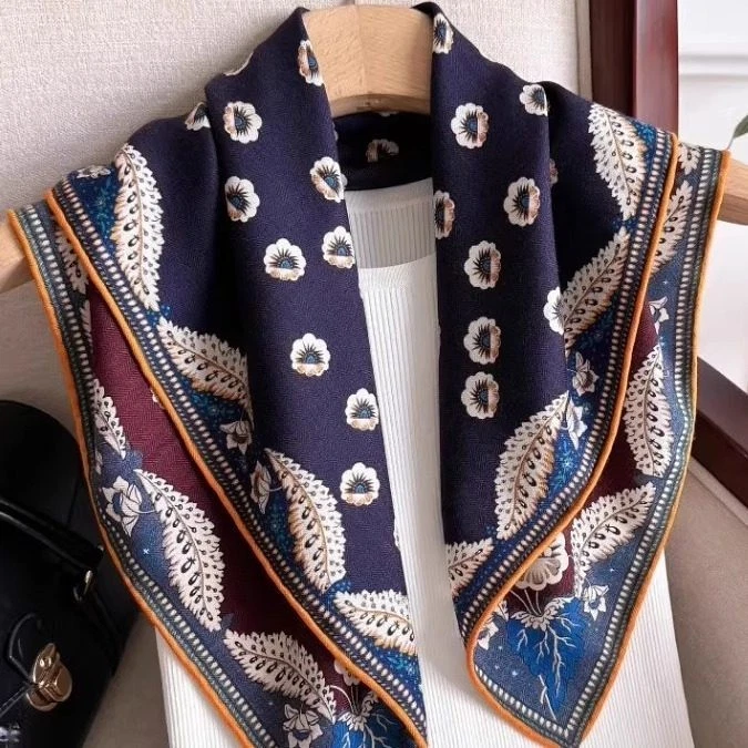 70% Cashmere 30% Silk 65X65 cm Wrap Style Double-sided Print Scarf Shawl