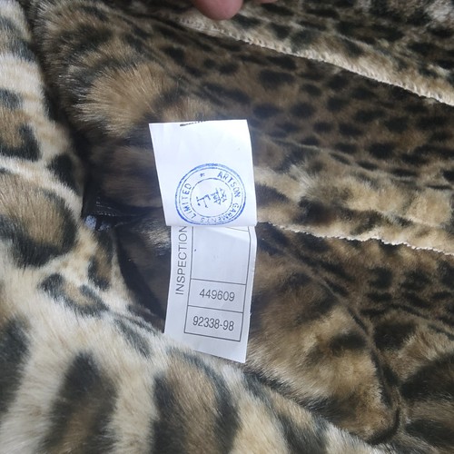 Wilsons Leather Leopard Fur Lined Hooded Jacket L Full Zip Belted Mob Wife Biker - Picture 9 of 9