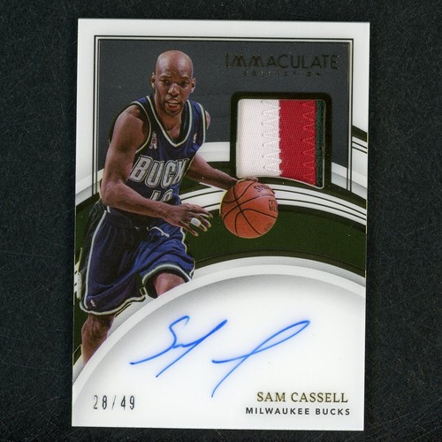 2021-22 Panini Immaculate Sam Cassell Game Worn Patch Auto 28/49 Bucks 65941