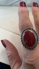 Hallmarked 925 Sterling Silver Red Carnelian Gemstone Ring Boho Size 6