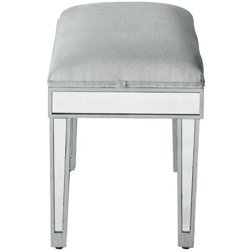 Elegant Decor Reflexion 18" Mirrored Fabric Vanity Stool in Beige and Silver - Picture 5 of 10
