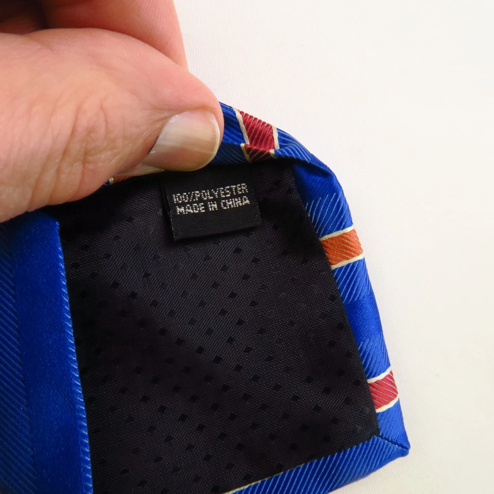 Corbata de cuello Clericci para hombre azul rojo naranja diagonal a rayas poliéster 59x3,25 Foto 4 de 4