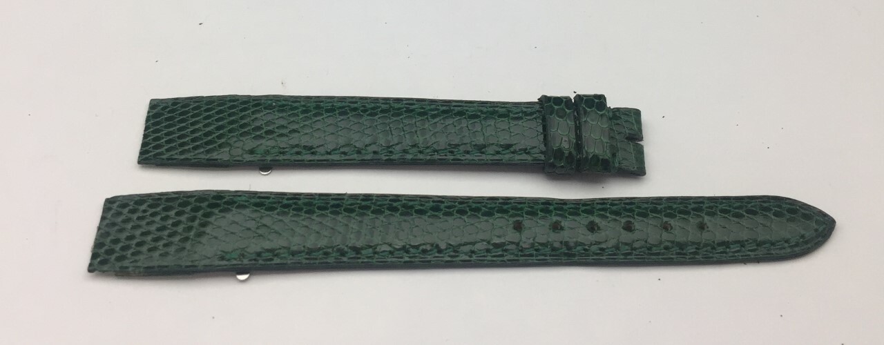 Bracelet montre lézard vert 14 mm anses fixes Camille Fournet cuir