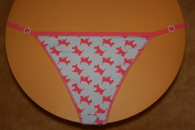 Salmon Orange G-String w Loop Fringe, Blue Front w Scottie Dogs - Size 14