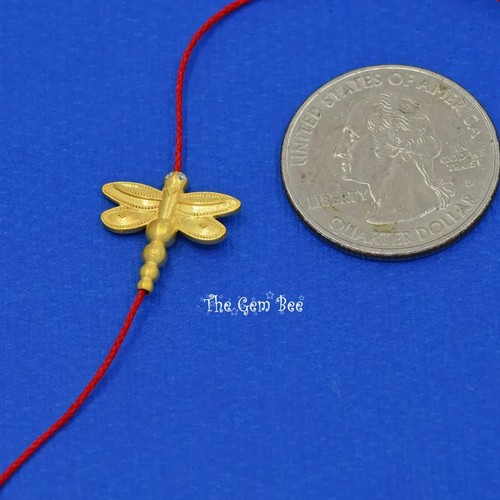 18k Solid Yellow Gold Handmade Dragonfly Spacer Finding Bead Diamond Double Side - Picture 6 of 8