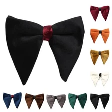 Men Solid Velvet Cow Horn Shape Bow Tie Pre-tied Big Oversized Bowtie LE23021