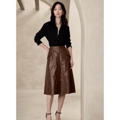 Banana Republic Vegan Leather Midi Skirt Size