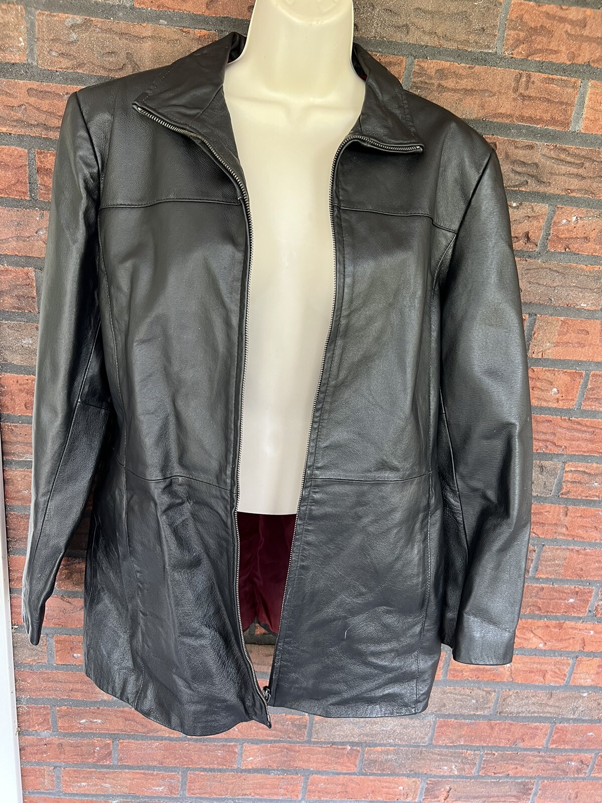 Authentic Leather Jacket Large Full Zip Pocket Co… - image 11