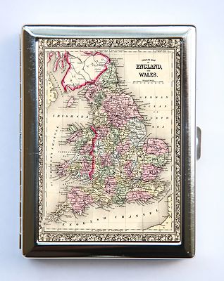 England UK Wales Map Cigarette Case Wallet Business Card Holder id case