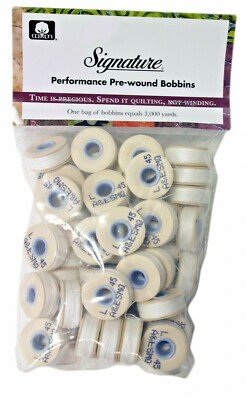 Signature Prewound L Style 55 Bobbin Cotton Quilting Thread 40wt 55 yds White
