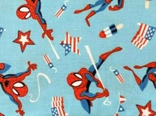FAT QUARTER SPIDERMAN FABRIC MARVEL CARTOON PATRIOTIC AMERICA RED WHITE BLUE