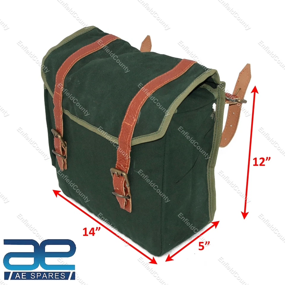 Pour Sacoche En Toile Renforcée Verte Royal Enfield 350CC 500CC - Photo 2/4