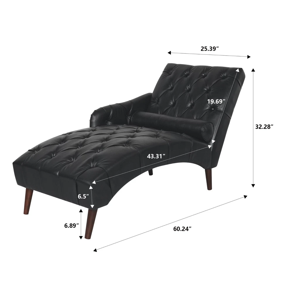Silla de sofá clásica de ocio acolchada con botones chaise lounge de cuero sintético con almohada Foto 3 de 4
