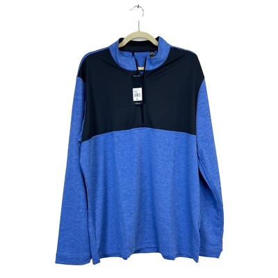 Adidas Mens Size XL 1/4 Zip Shirt Long Sleeve Performance UPF 50  Blue NEW