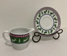 Vintage Wedgwood Nordica Cream Pitcher with saucer plate Reindeer Christmas Tree
