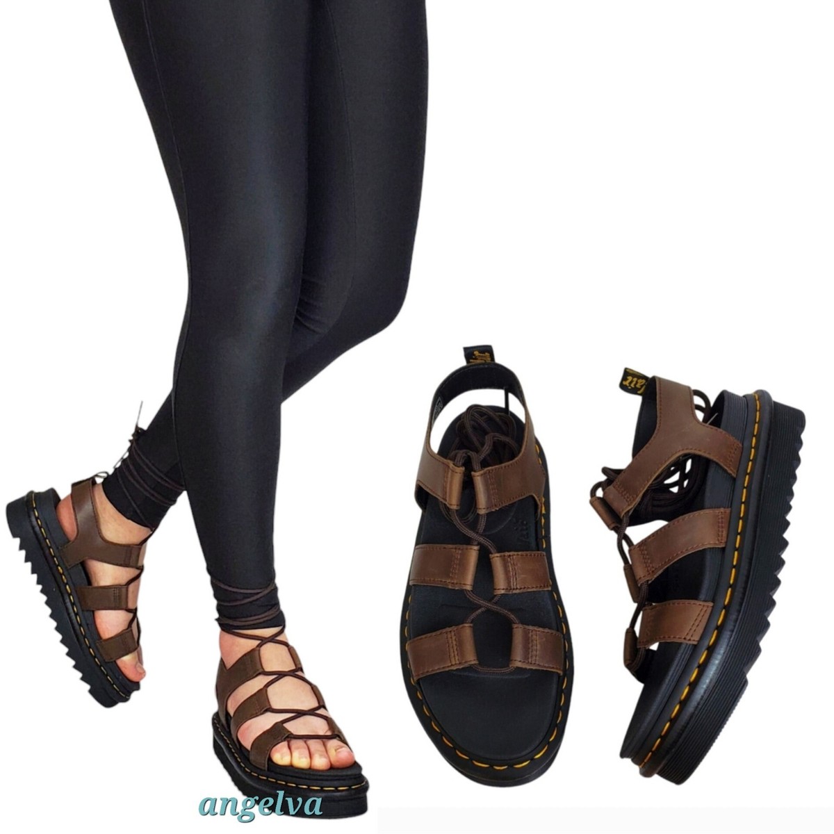 Dr Martens Nartilla flatform gladiator sandals brown leather