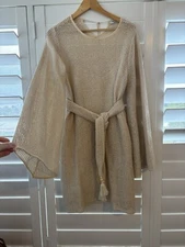Nine Lives Bazaar Gabriel Crochet Mini Dress Size AU 14 US 10 Cream Long Sleeve