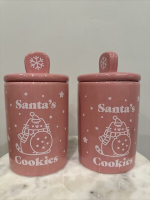 2X Pusheen Ceramic Santa's Cookies Cookie & Treat  Jar NWT Pink 24 Oz
