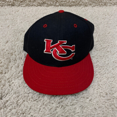 VTG New Era Kansas City Chief Hat Fitted 7 1/4 Black Red 5950 NFL Pro Model Wool