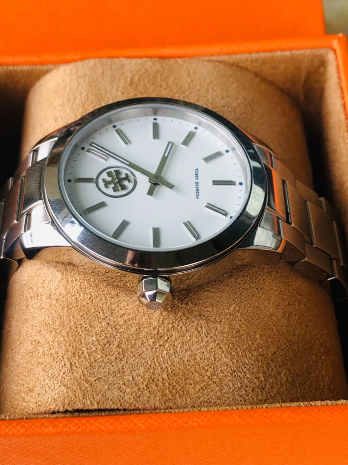 Nuovo Orologio da Donna Tory Burch Collins Quadrante Bianco Acciaio Inox TBW1201