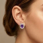 925 Sterling Silver Rose Gold Earrings Vibrant Blue Purple Sapphire Oval 10.25Ct