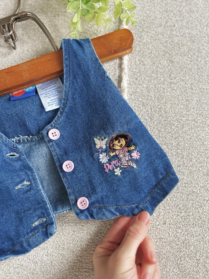Chaleco Denim Vintage Y2K Nick Jr Dora The Explorer Rosa Bordado Clásico 24M Foto 2 de 4