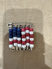 American Flag Pin- Handmade Safety Pins and solid color Beads--NEW