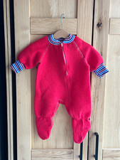 Vintage 80s Gerber Red Fleece Footed Sleeper Pajamas Striped Trim 0-3