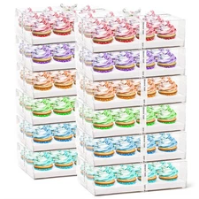 Cedilis 12 Pack Clear Cupcake Boxes Count Containers with Gift Ribbon, Plastic
