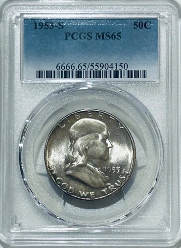 1953 S Franklin Silver Half Dollar PCGS MS65