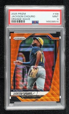 2025 Panini Prizm Orange Wave Prizm 25/49 Jackson Chourio #108 PSA 9 MINT 8d2