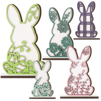 5 Pcs Easter Bunny Wooden Table Decor for Home Spring Colorful Wood Rabbit Ti...