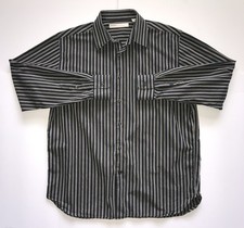 PERRY ELLIS Dress Shirt Men  s Size Large Green Pinstripe Long Sleeve Button Down